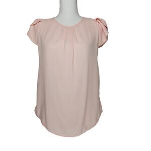 APRIL WOMEN'S PINK BLOUSE ROSE-LIKE SHOULDER SLEEVES PLEATED FRONT - SIZE MEDIUM